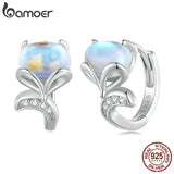 925 Silver Moonstone Fox Hoop Earrings Gift Jewelry