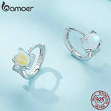 925 Silver Moonstone Fox Hoop Earrings Gift Jewelry
