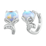 925 Silver Moonstone Fox Hoop Earring Rainbow Animal Piercing Ear Buckles