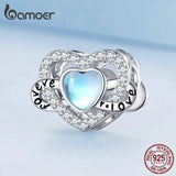925 Silver Moonstone Heart Beads Infinite Love Charms Bracelet