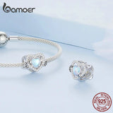 925 Silver Moonstone Heart Beads Infinite Love Charms Bracelet