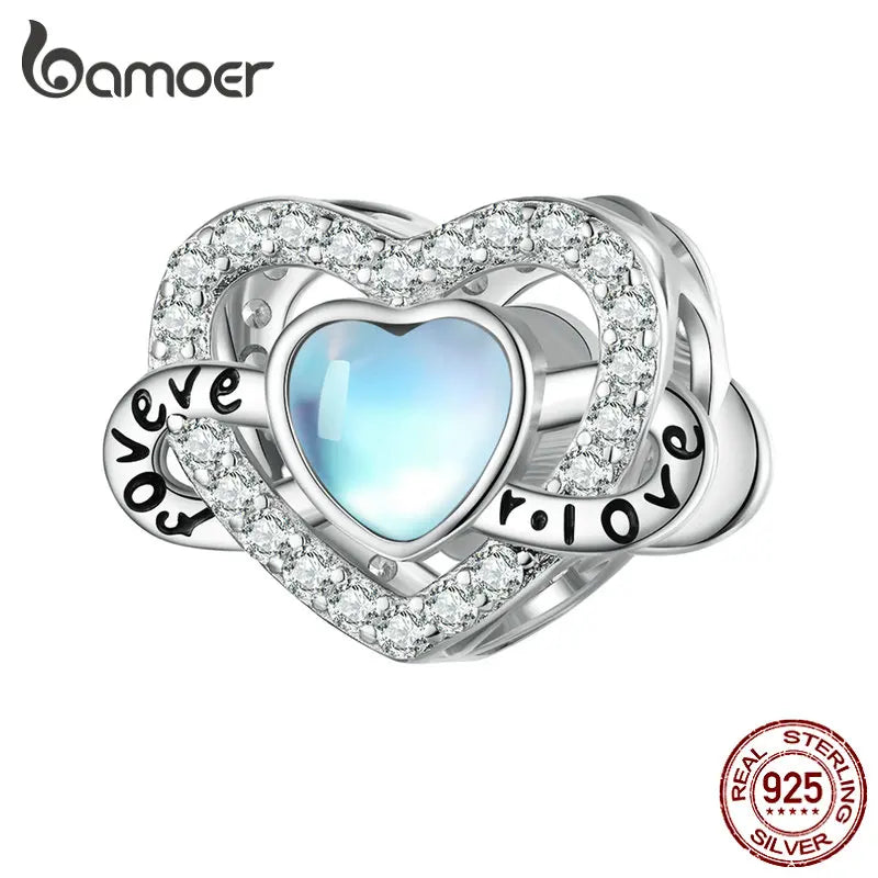 925 Silver Moonstone Heart Beads Infinite Love Charms Bracelet