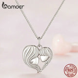 925 Silver Mother Daughter Heart Pendant Necklace Fine Jewelry