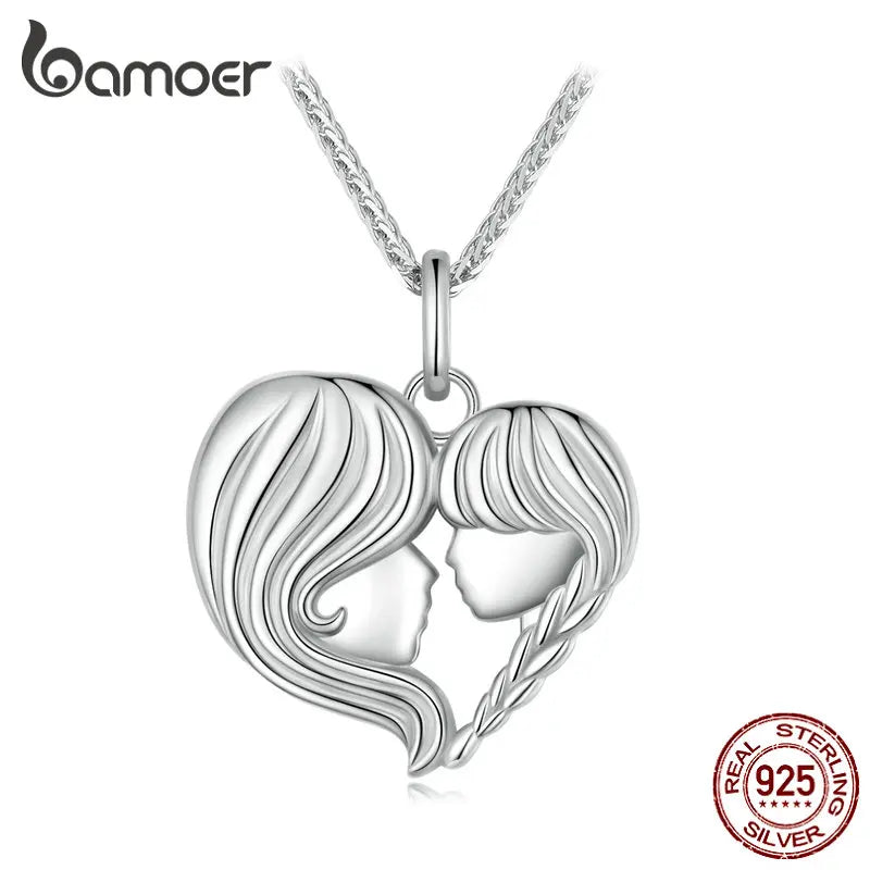 925 Silver Mother Daughter Heart Pendant Necklace Fine Jewelry