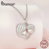 925 Silver Mother Daughter Heart Pendant Necklace Fine Jewelry