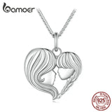 925 Silver Mother Daughter Heart Pendant Necklace Fine Jewelry