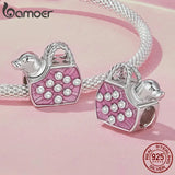 925 Silver Pink Crystal Heart Mother Bead Charm