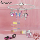 925 Silver Pink Crystal Heart Mother Bead Charm