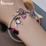 925 Silver Pink Crystal Heart Mother Bead Charm