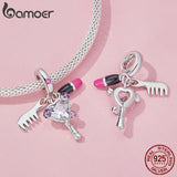 925 Silver Pink Crystal Heart Mother Bead Charm
