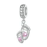 925 Silver Mothers Bead Pink Crystal Heart Hand Mom&Child Charms
