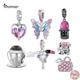 925 Silver Pink Crystal Heart Mother Bead Charm