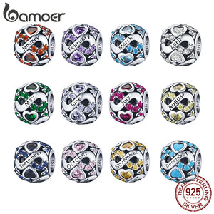 925 Silver Love Birthstone Charm for Bracelet Women Jewelry