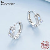 925 Silver Geometric Hoop Earrings CZ Setting BSE768