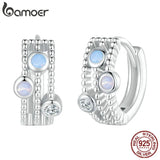 925 Silver Geometric Hoop Earrings CZ Setting BSE768
