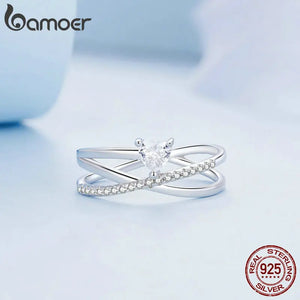 925 Silver Geometric Round Heart Zircon Ring Women Fine Jewelry