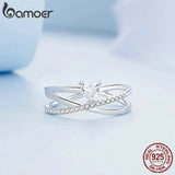 925 Silver Geometric Round Heart Zircon Ring Women Fine Jewelry