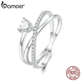 925 Silver Geometric Round Heart Zircon Ring Women Fine Jewelry