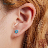 925 Silver Turquoise Flower Ear Studs Earrings Women Fine Jewelry