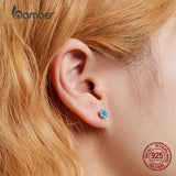 925 Silver Turquoise Flower Ear Studs Earrings Women Fine Jewelry