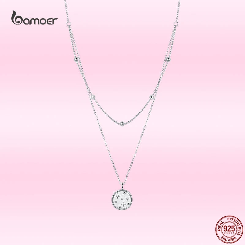 925 Silver Necklace Guardian Star Starry Night Double Necklace Wedding Gift