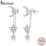 925 Silver Star Dangle Earrings Moon Studs Fine Jewelry