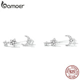 925 Silver Star Dangle Earrings Moon Studs Fine Jewelry