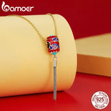 925 Sterling Silver Enamel Red Lantern Bead Silver Tassel Charms