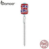 925 Sterling Silver Enamel Red Lantern Bead Silver Tassel Charms