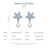 925 Silver Starfish Stud Earrings Shell Pearl Drop Jewelry