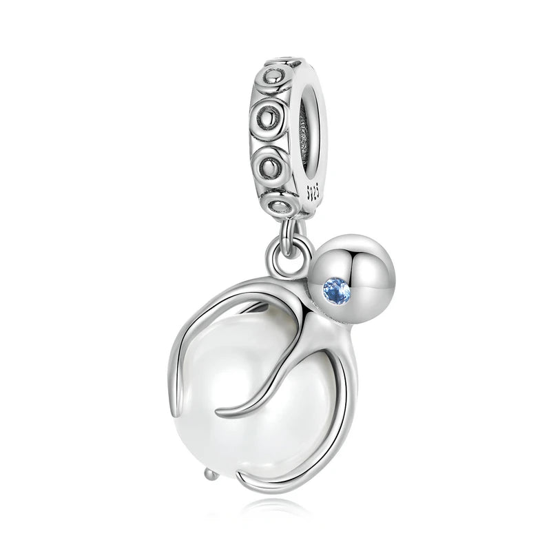 925 Silver Octopus Pearl Charm Zircon Pendant Women DIY Jewelry