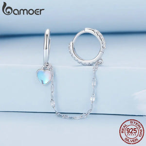 925 Silver Moonstone Double Circle Tassel Hoop Earrings