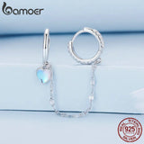 925 Silver Moonstone Double Circle Tassel Hoop Earrings