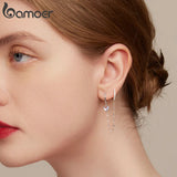 925 Silver Moonstone Double Circle Tassel Hoop Earrings