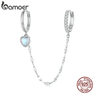925 Silver Moonstone Double Circle Tassel Hoop Earrings