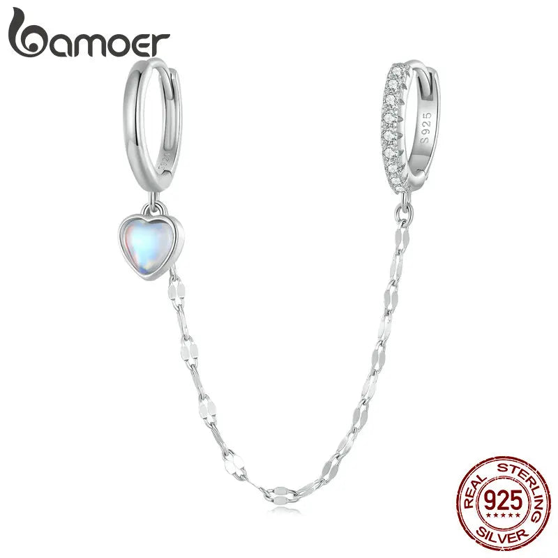 925 Silver Moonstone Double Circle Tassel Hoop Earrings