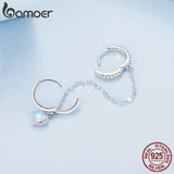 925 Silver Moonstone Double Circle Tassel Hoop Earrings
