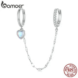 925 Silver Moonstone Double Circle Tassel Hoop Earrings