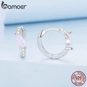 925 Silver Opal Hoop Earrings Geometric Ear Buckles for Women