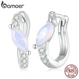 925 Silver Opal Hoop Earrings Geometric Ear Buckles for Women