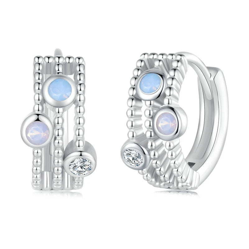 925 Silver Opal Round Bead Hoop Earrings for Women Man