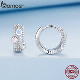 925 Silver Opal Round Bead Hoop Earrings for Women Man