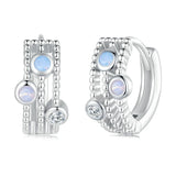 925 Silver Opal Round Bead Hoop Earrings for Women Man