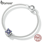 925 Silver Purple CZ Bead Women Bracelet Vintage Charm DIY