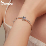 925 Silver Purple CZ Bead Women Bracelet Vintage Charm DIY