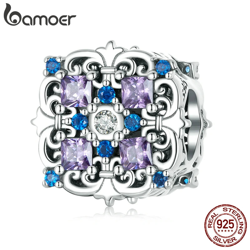 925 Silver Purple CZ Bead Women Bracelet Vintage Charm DIY