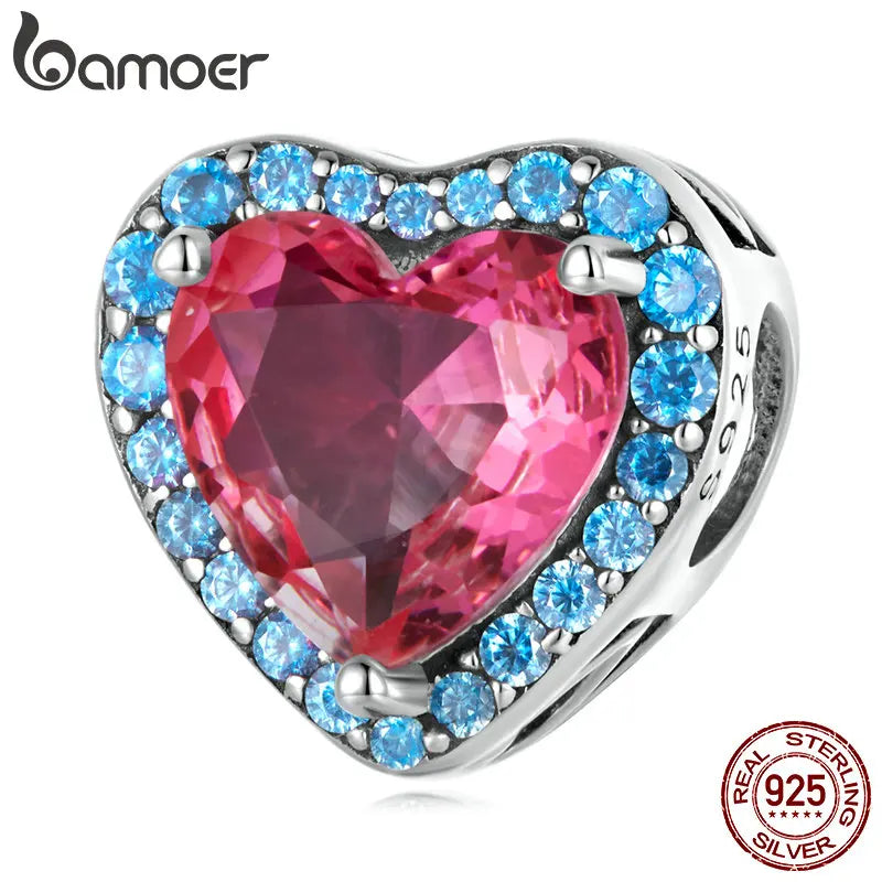 925 Sterling Silver CZ Heart Charm for Bracelet DIY Making