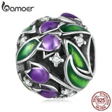 925 Sterling Silver CZ Purple Tulip Charm for Bracelet & Bangle