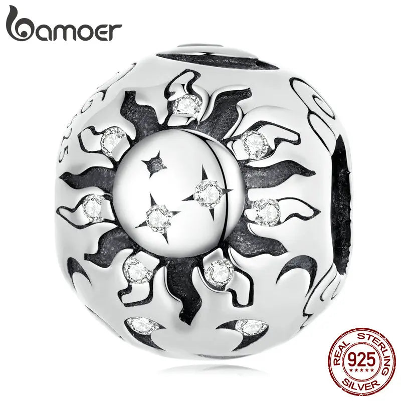 925 Silver Sun & Moon Pendant CZ Bead Jewelry DIY