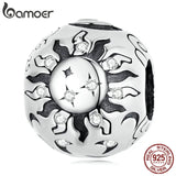 925 Silver Sun & Moon Pendant CZ Bead Jewelry DIY